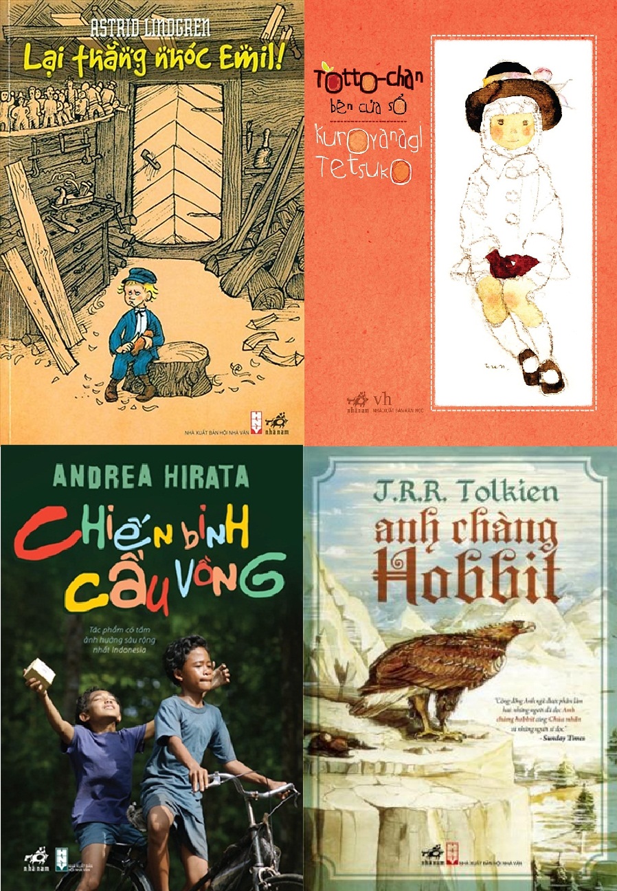 nguyetlinhbook - Combo 4 Cuốn Sách: Lại Thằng Nhóc Emil + Totto-chan Bên Cửa Sổ + Chiến Binh Cầu Vồng + Anh Chàng Hobbit - NXB Hội Nhà Văn.