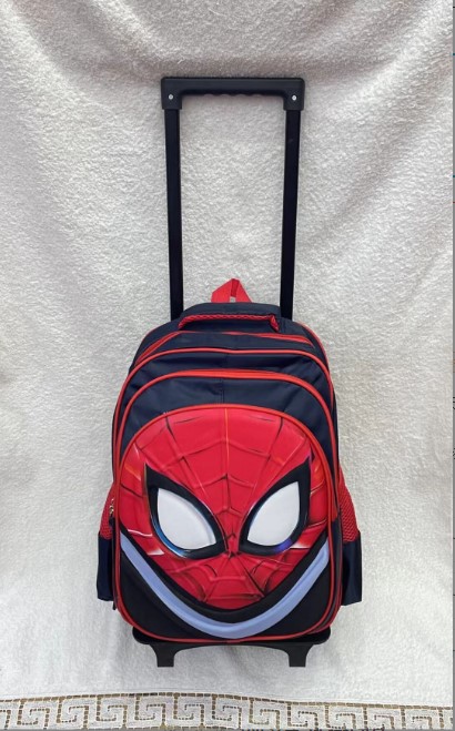 Balo kéo cho học sinh tiểu học hình siêu nhân, chất liệu chống thấm nước, chống bám bẩn, balo kéo bánh xe siêu chịu lực tới 40kg, giảm gáng nặng học đường