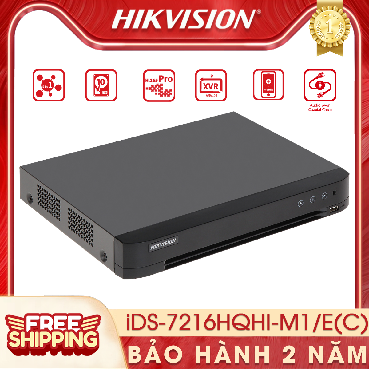 Đầu ghi hình 16 kênh hikvision ids-7216hqhi-m1/e | 1 cổng sata | add 8 camera ip