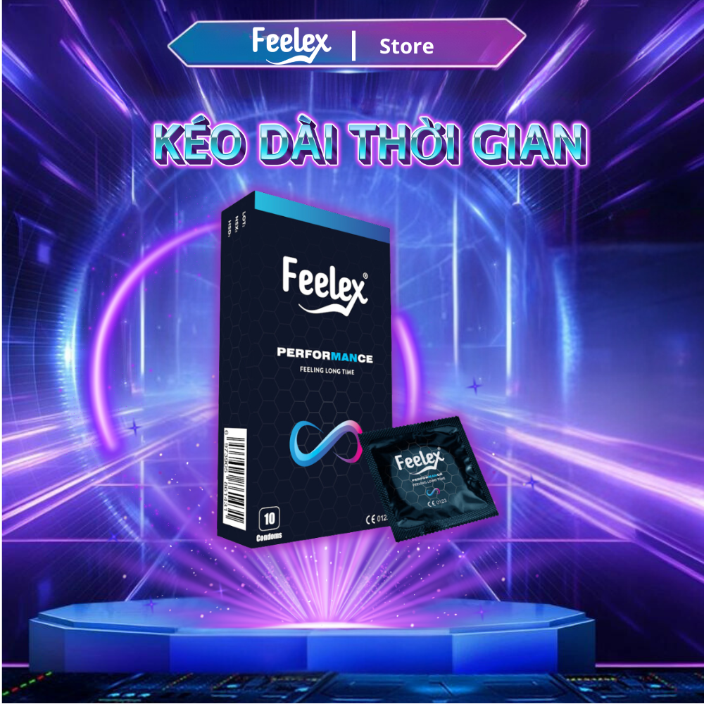Bao cao su nam Feelex 0.03 Performance Premium, kéo dài thời gian quan hệ - Hộp 10 bcs