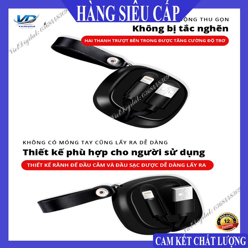 [Cáp sạc rút gọn] Cáp Sạc, Dây cáp sạc, Cáp sạc nhanh, Dây sạc nhanh dây Rút Gọn, Dây cáp sạc chính hãng Collen, Chuyên dụng cho iPhone có thể truyền tải dữ liệu 5.0, Bảo hành 12 tháng, Lỗi 1 đổi 1.