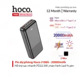 Pin Dự Phòng Sạc Nhanh PD22.5W- 20000mAh Hoco J108A Dung Lượng Lớn, Nhỏ Gọn Tiện Lợi, màn hình LED hiển thị