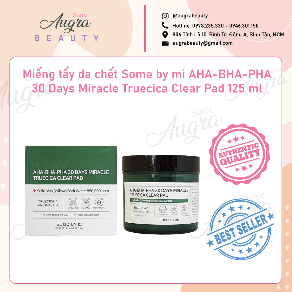 Miếng tẩy da chết some by mi aha-bha-pha 30 days miracle truecica clear pad 125 ml - augrabeautystore
