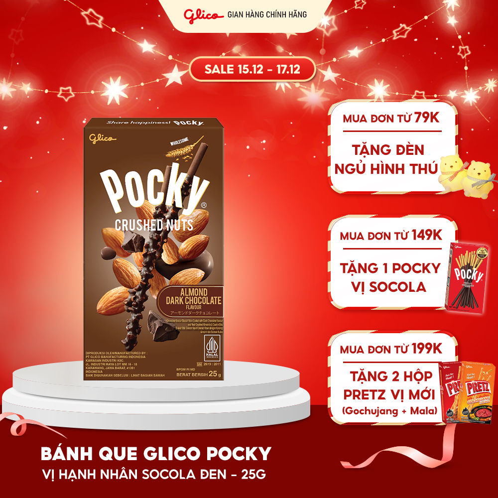  Hộp Lẻ - Bánh Que GLICO POCKY Hạt Nghiền Vị Hạnh Nhân Sô Cô La Đen 25G Hộp 