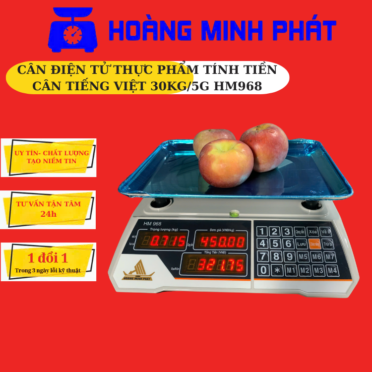 Cân điện tử tính giá tiền hàng tiếng việt 30Kg HOÀNG MINH PHÁT - HM968. Cân hàng điện tử