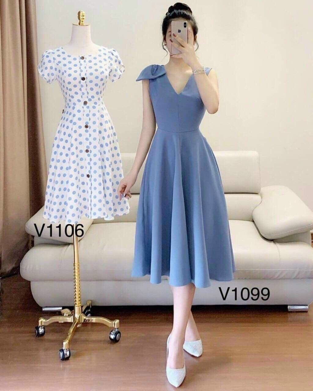 Đầm xoà kèm nơ vai thanh lịch sang trọng
