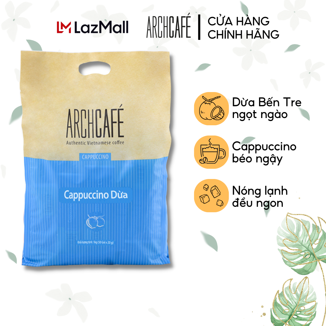 Túi Cà phê Cappuccino Dừa - Cafe hoà tan Archcafé (túi 50 gói x 20g)