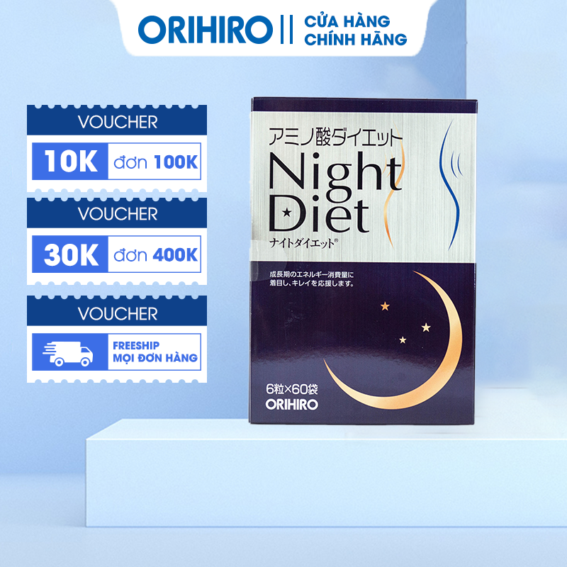 Viên Uống Giảm Cân Night Diet Orihiro Hộp 60 Gói Giúp Giảm Cân Ban Đêm, Hỗ Trợ Đẹp Da, Ngủ Ngon