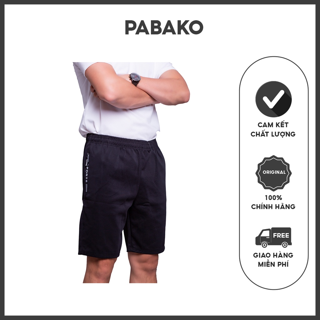 Quần short nam thun dây rút, túi khoá kéo 2 bên PABAKO với 4 màu và 5 size