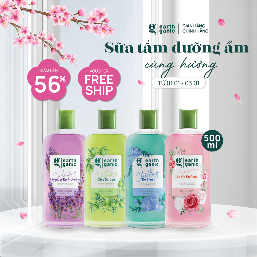 Combo siêu tiết kiệm 500ml - Bộ đôi sữa tắm dưỡng ẩm trắng da Earthganic hương hoa, trắng da thơm lâu