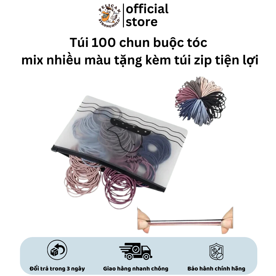Túi 100 chun buộc tóc, thun cột tóc trơn mix nhiều màu tặng kèm túi zip tiện lợi