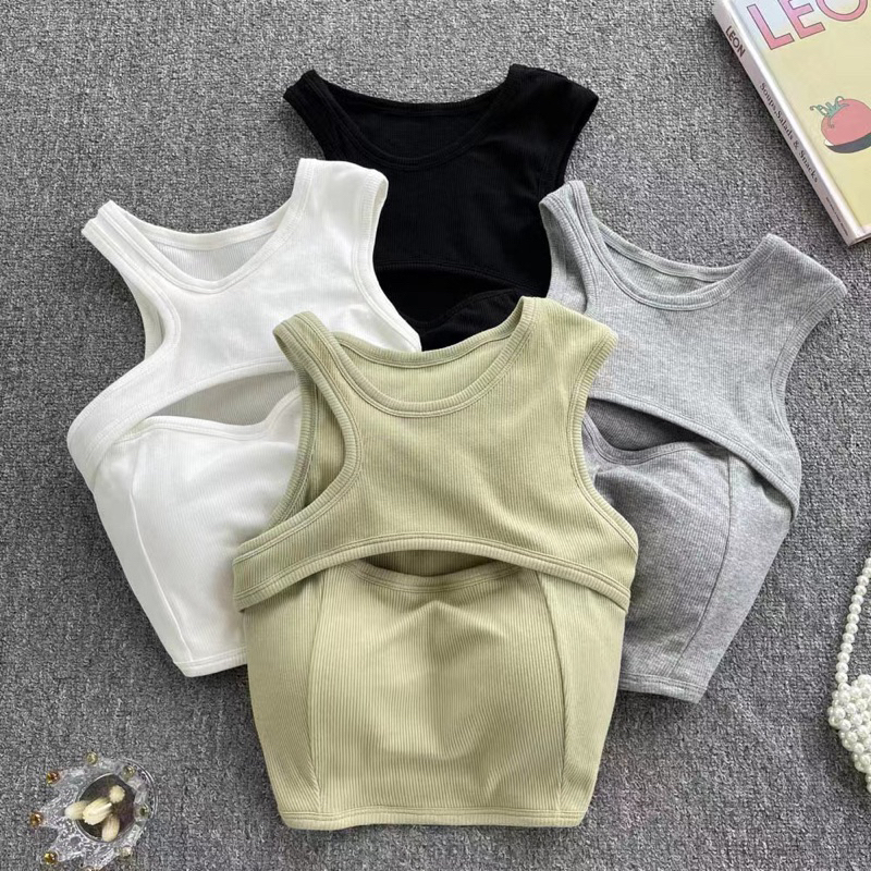 Áo ba lỗ nữ khoét ngực có đệm mút dáng ngắn croptop