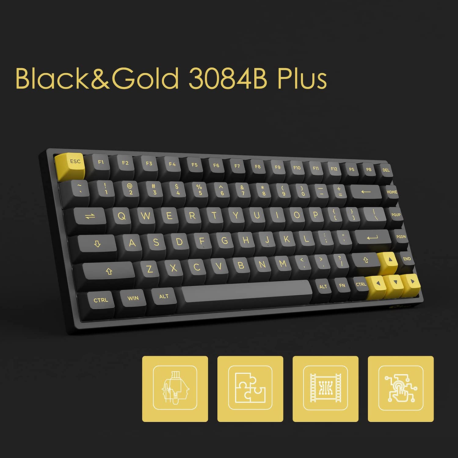 Bàn phím cơ không dây AKKO 3084B Plus Black Gold _Mới, Hàng chính hãng