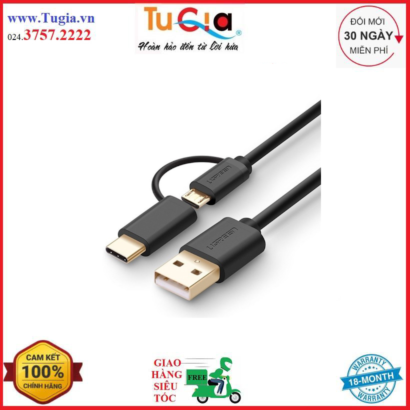 Cáp usb 2.0 to type c + micro usb đầu vàng 0.5m 30173 ugreen - hàng chính hãng