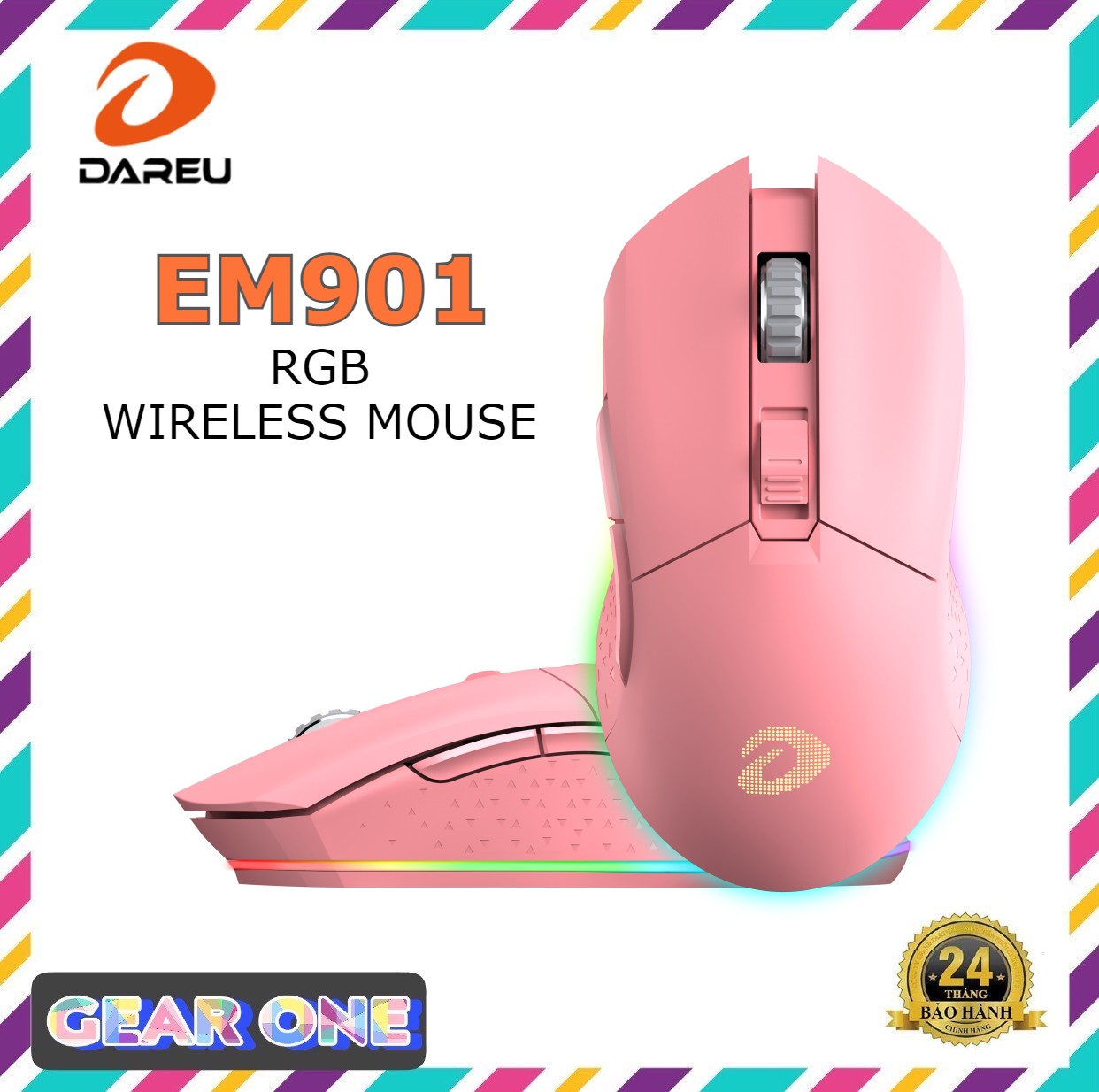 Chuột không dây gaming dareu em901 rgb - pink