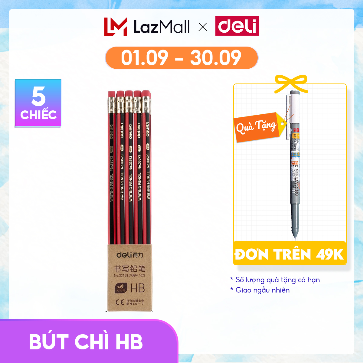 Combo 5 chiếc bút chì gỗ deli 2b/hb - 33158/33159