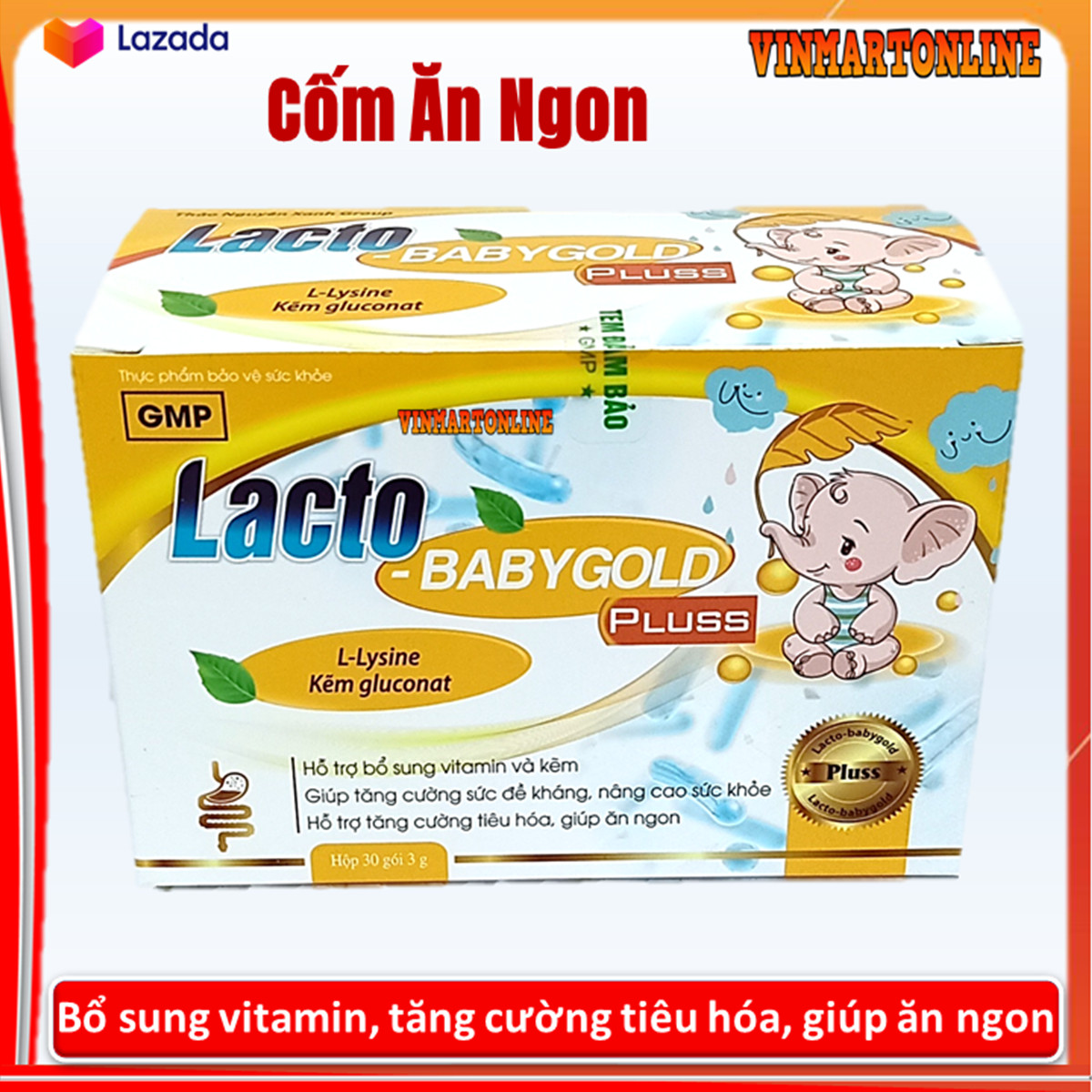 Cốm Ăn Ngon Lacto Baby Gold Pluss- Hỗ trợ bổ sung vitamin, kẽm, giúp bé ăn ngon, giảm rối loạn tiêu hóa, táo bón, tiêu chảy - Hộp 30 gói