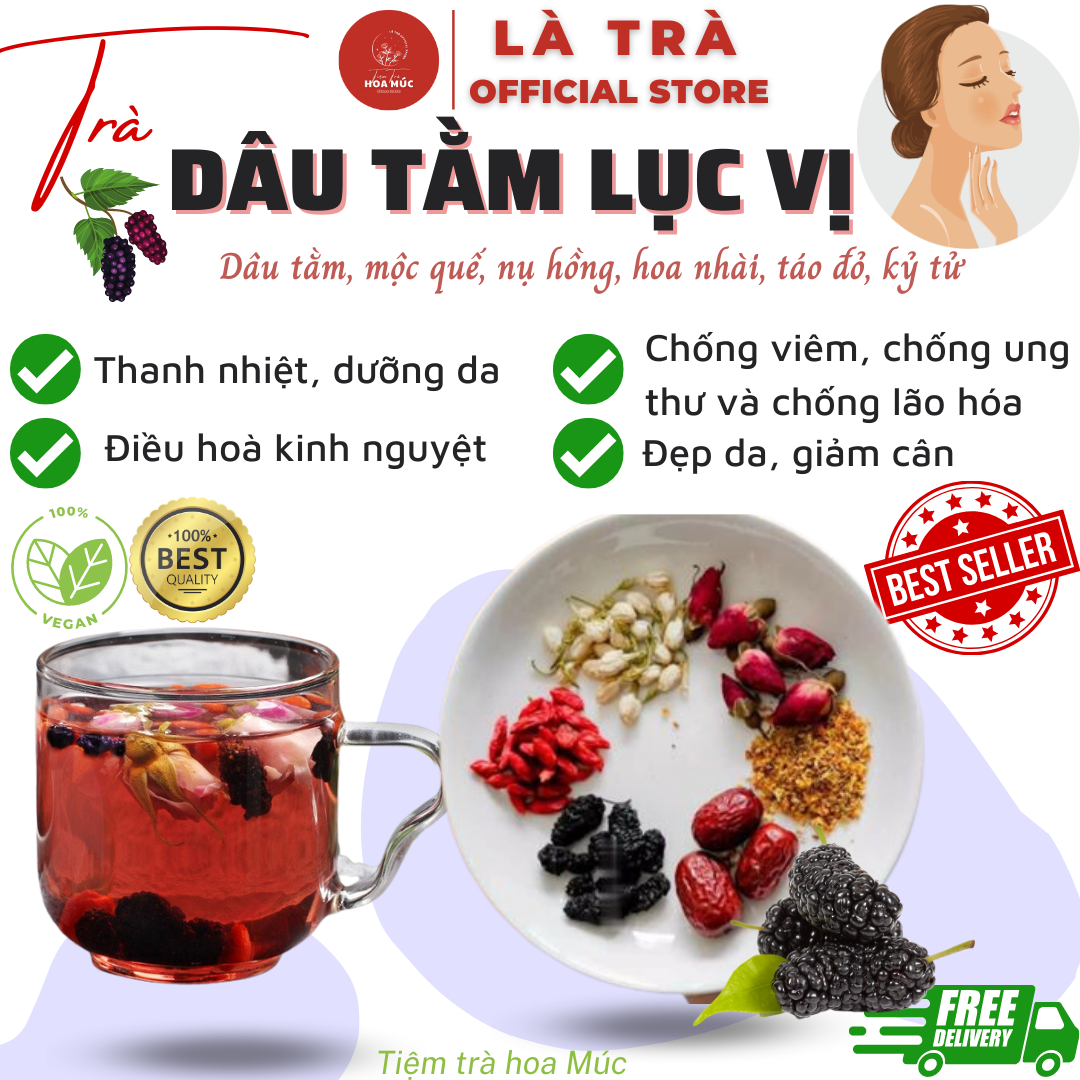 Set 30 gói trà dâu tằm lục vị tiện dụng thơm ngon thượng hạng là trà freeship