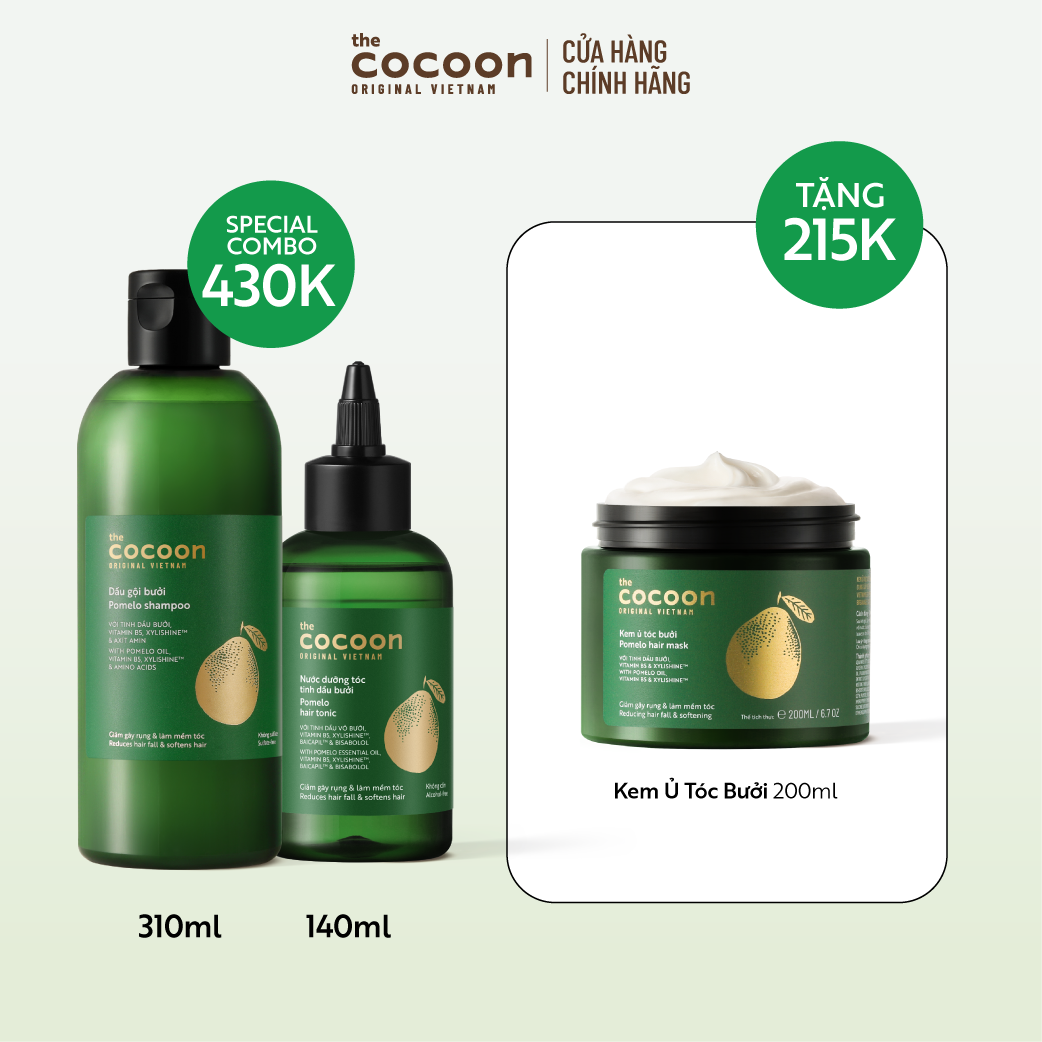 SPECIAL COMBO Dầu gội bưởi + Nước dưỡng tóc tinh dầu bưởi Tặng Kem ủ tóc bưởi Cocoon giảm gãy rụng và làm mềm tóc 200ml