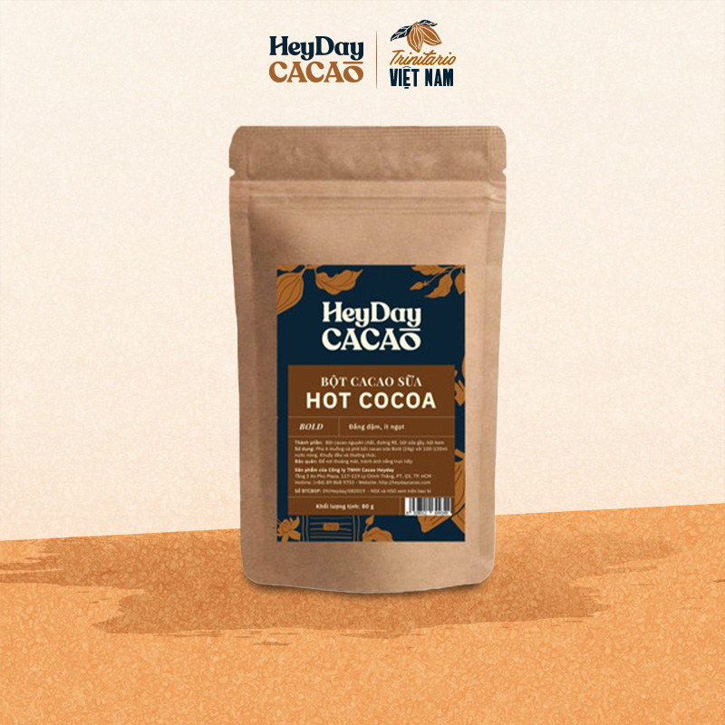 Túi 80g Bột cacao sữa 3in1 Heyday Bold - Độc đáo 45% cacao nguyên chất - Gu mạnh vị đắng socola cực đậm - Ít ngọt - Không dùng hương liệu - Heyday Cacao