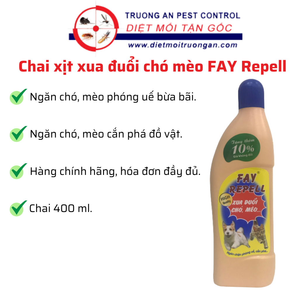 Chai xua đuổi chó mèo, ngăn ngừa chó mèo phóng uế bừa bãi, cắn phá đồ vật Fay Repell .