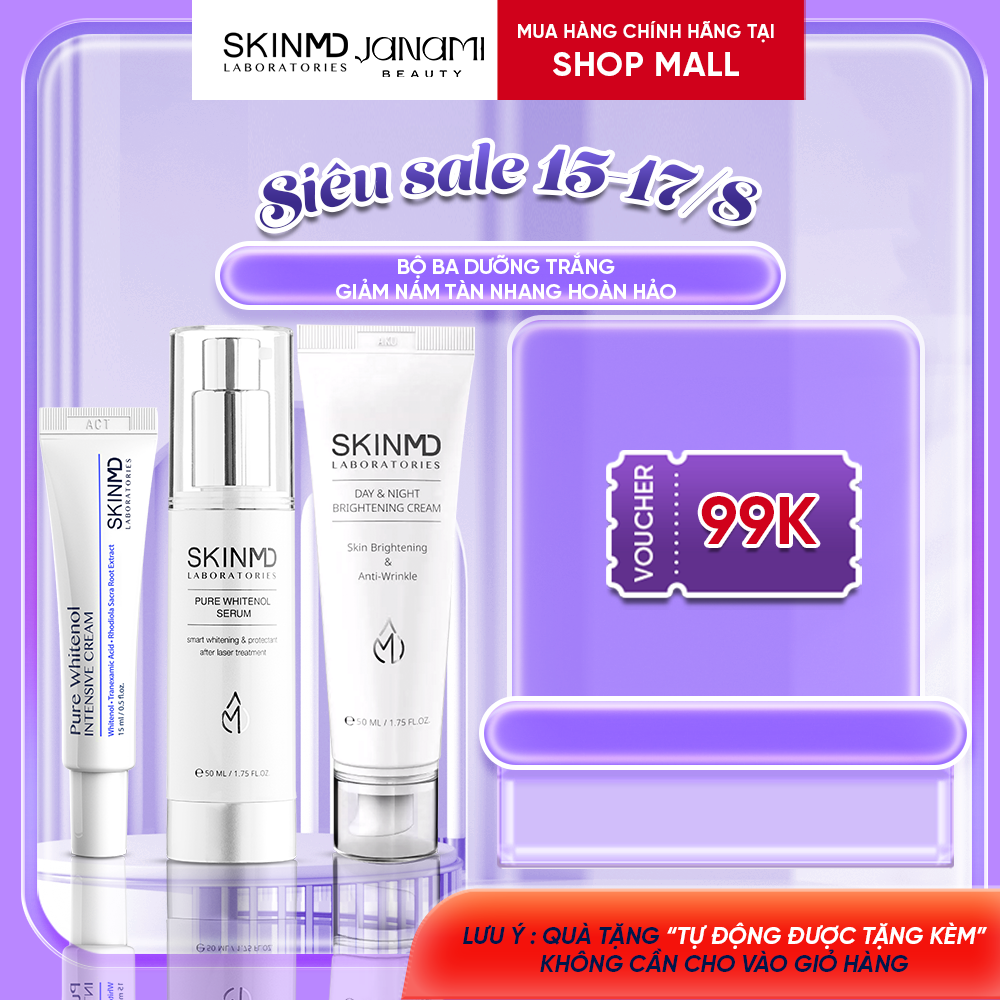 Combo loại bỏ nám cho da nám tầng sâu và dưỡng trắng da skinmd pure whitenol
