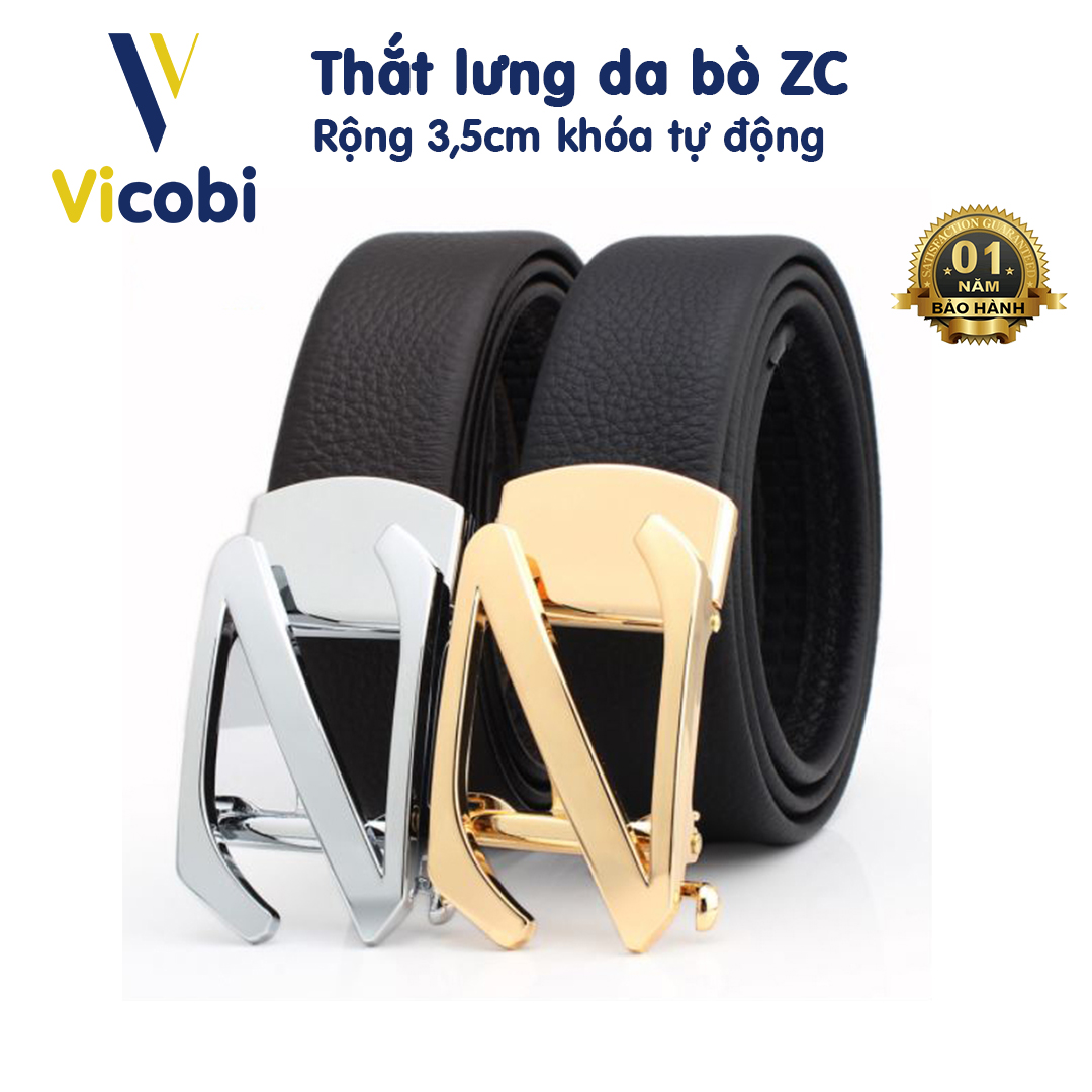 Dây lưng Nam Da Bò khóa tự động chữ Z Vicobi ZC , thắt lưng 3,5cm dây đen, mặt hợp kim 2 màu Vàng - Bạc, made in VietNam