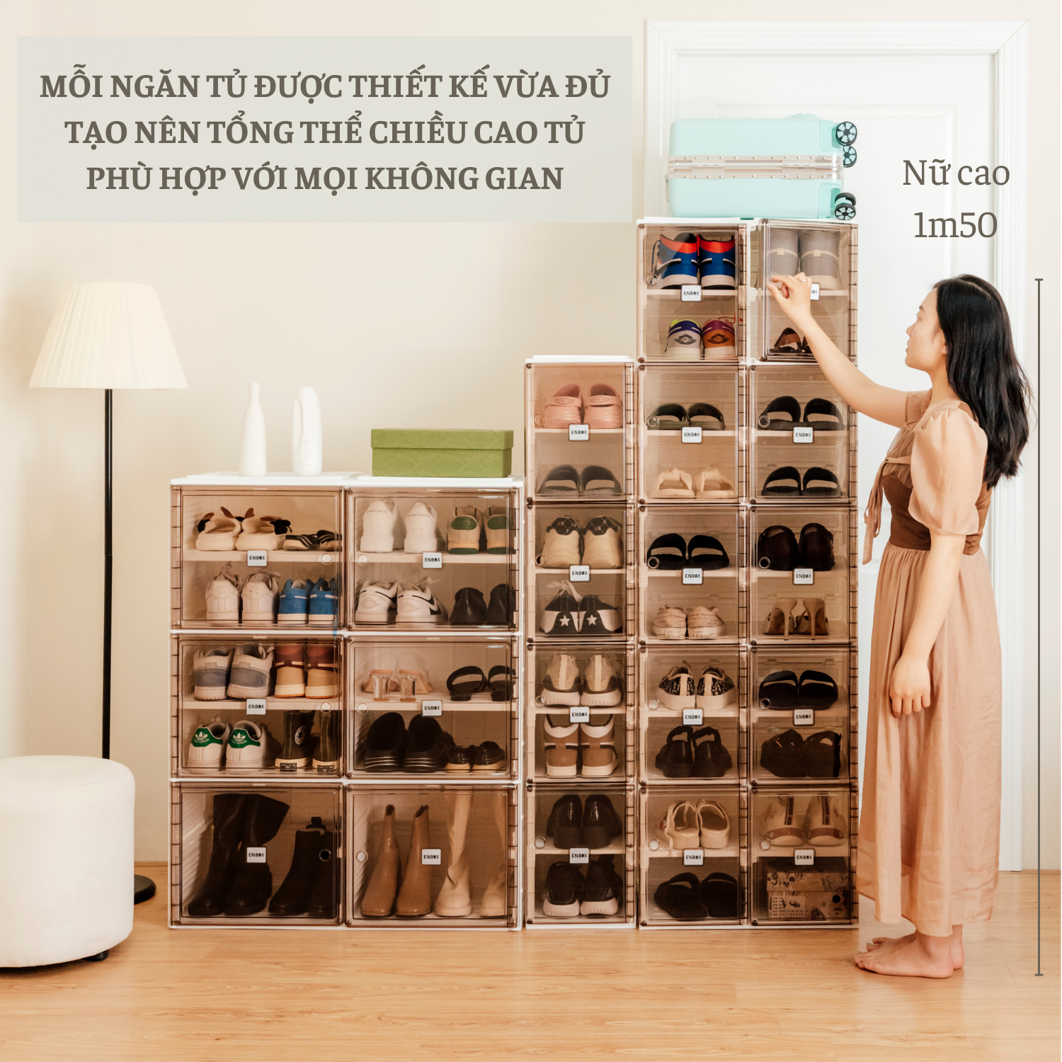 Tủ đựng giày gấp gọn enbox chống ẩm mốc lưu trữ đa năng