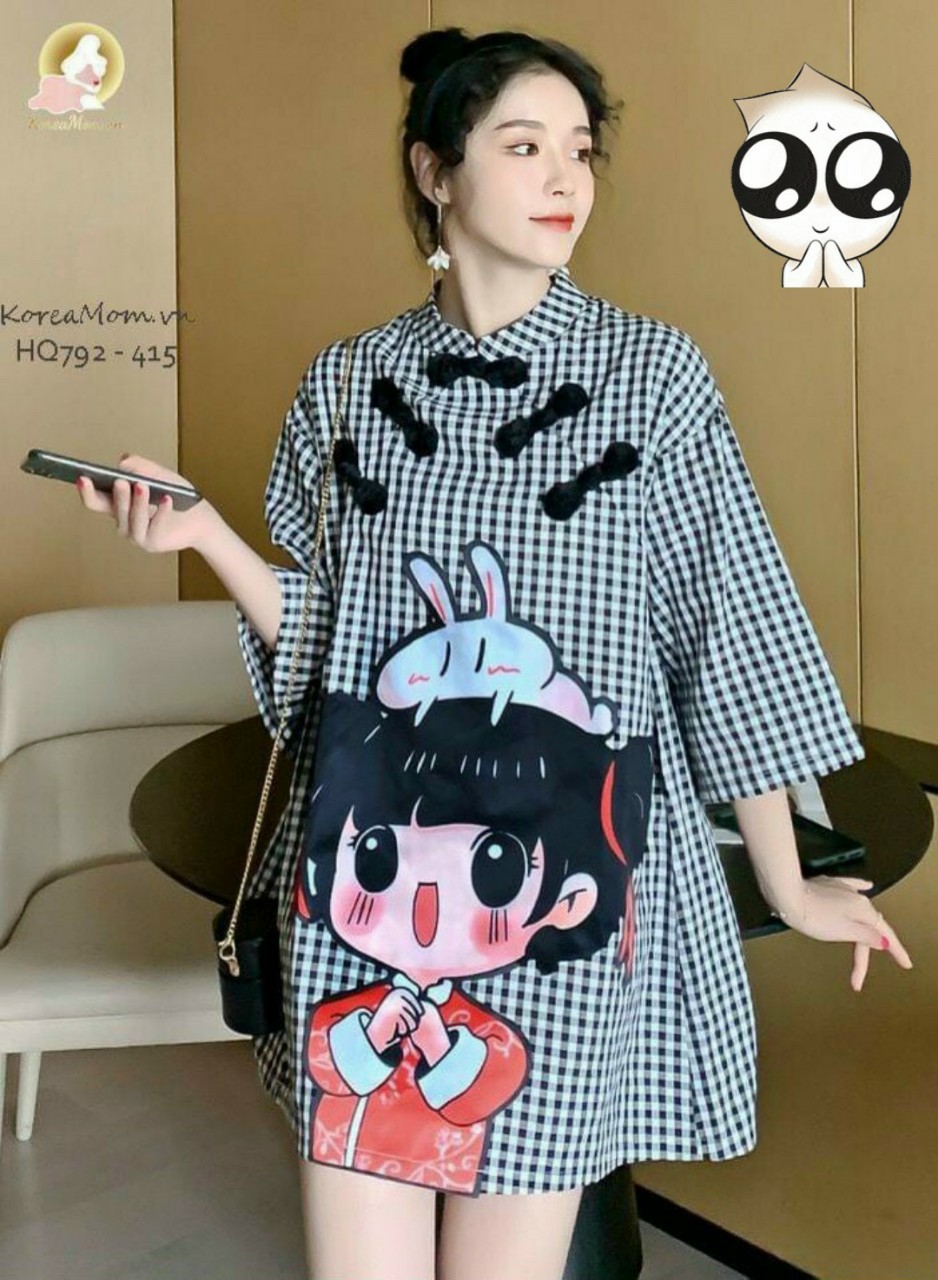 Đầm caro cổ tàu-HC#damnu