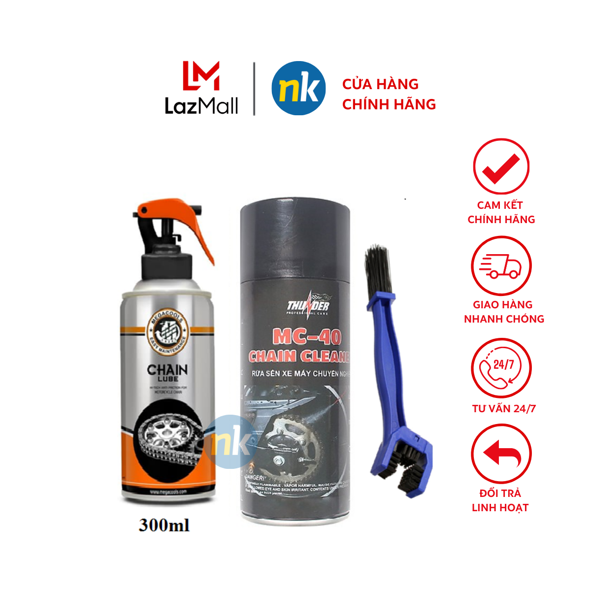 Combo chai xịt vệ sinh sên Thunder và chai xịt dưỡng sên Megacools tặng bàn chải sên 3D cao cấp