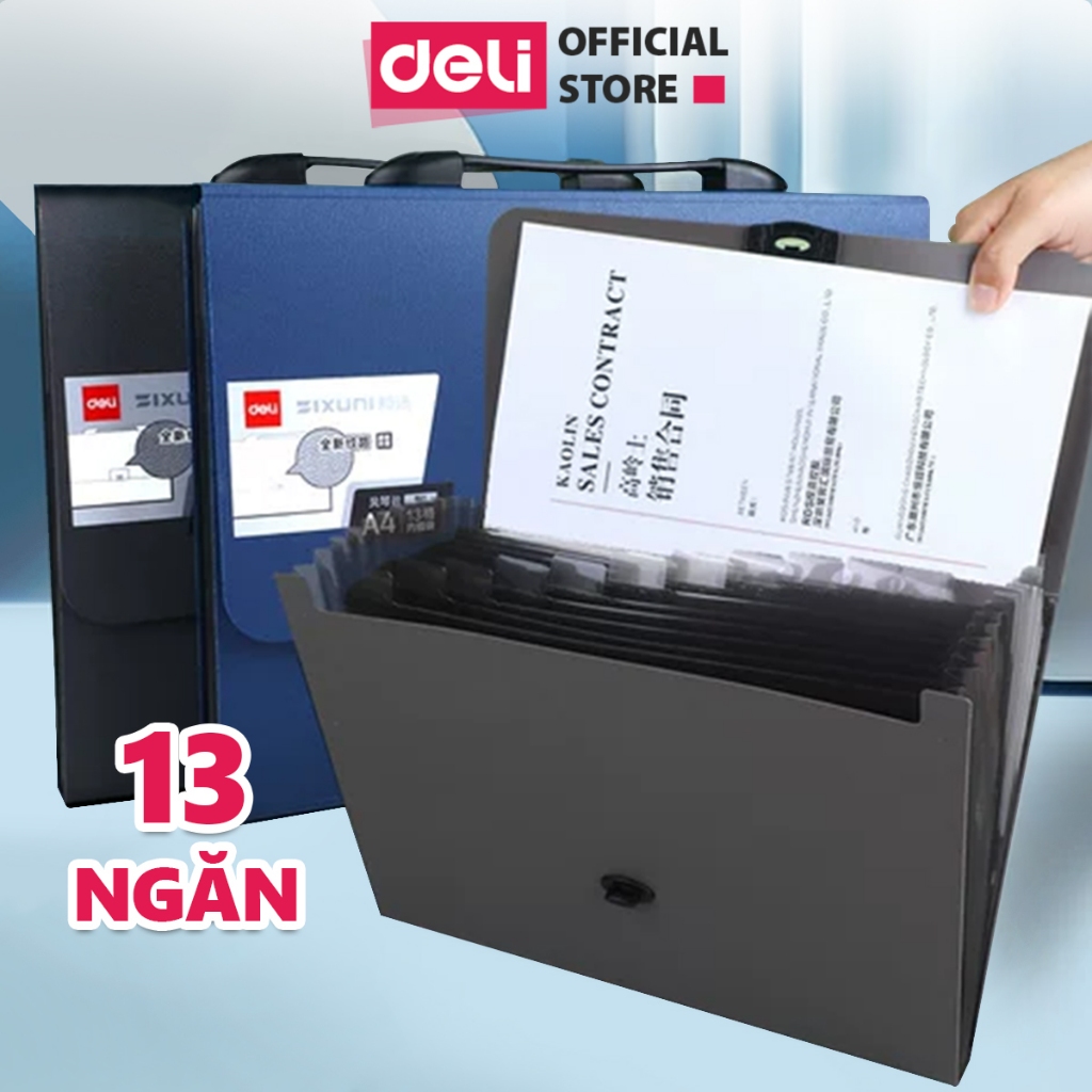 Cặp tài liệu A4 13 ngăn Deli, túi đựng hồ sơ tài liệu mở rộng học sinh văn phòng, nhiều màu, nhỏ gọn, tiện lợi - P62