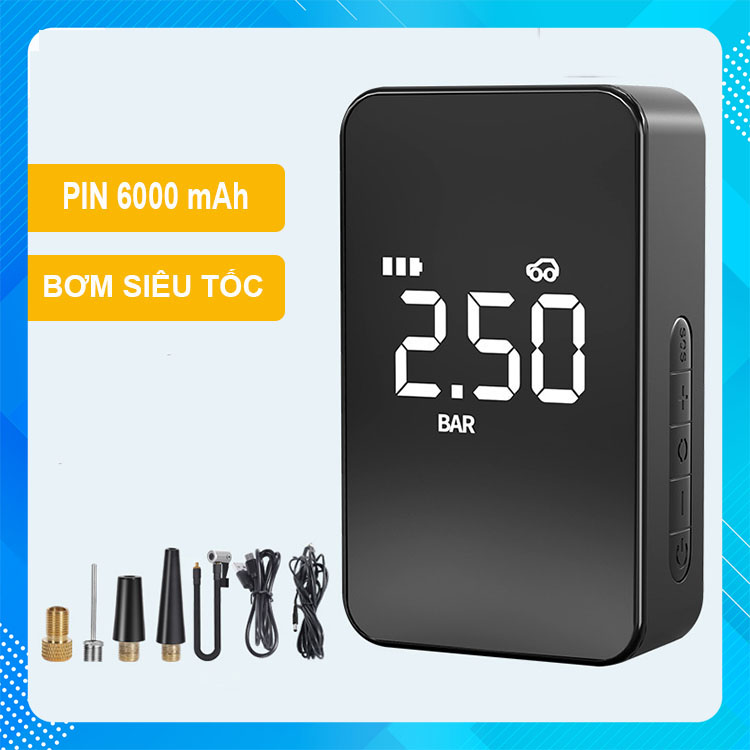 Bơm lốp ô tô điện tử thông minh tự ngắt lanbowang, dung lượng pin 6000mah, bơm siêu tốc