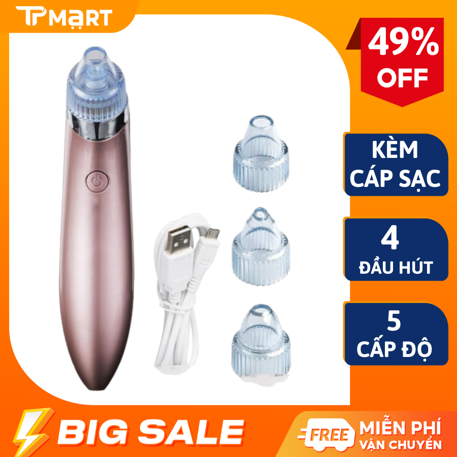 Máy hút mụn cực mạnh sạc điện tặng kèm 4 đầu hút, Máy hút mụn mini cầm tay, Máy hút mụn đầu đen mụn cám