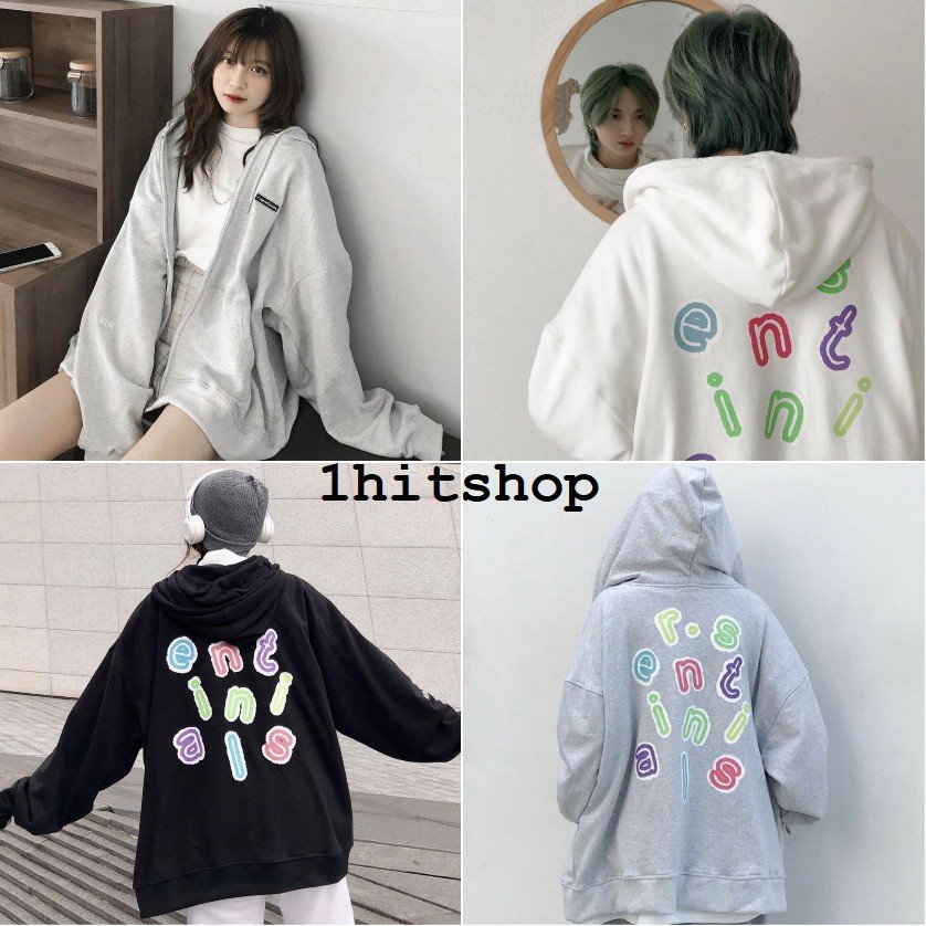 Áo khoác nam nữ Hoodie nỉ trơn Basic in 5D form rộng tay bồng khóa kéo có mũ Ulzzang giá rẻ couple 2 màu trắng đen