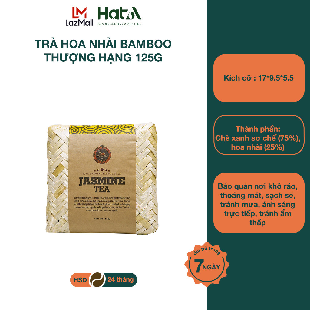 Trà Hoa Nhài Bamboo Thượng Hạng Hương Mai Cafe Premium Jasmine Tea Hương Hoa Nhài Dịu Nhẹ Đặc Biệt - Hộp Tre Đan 125g