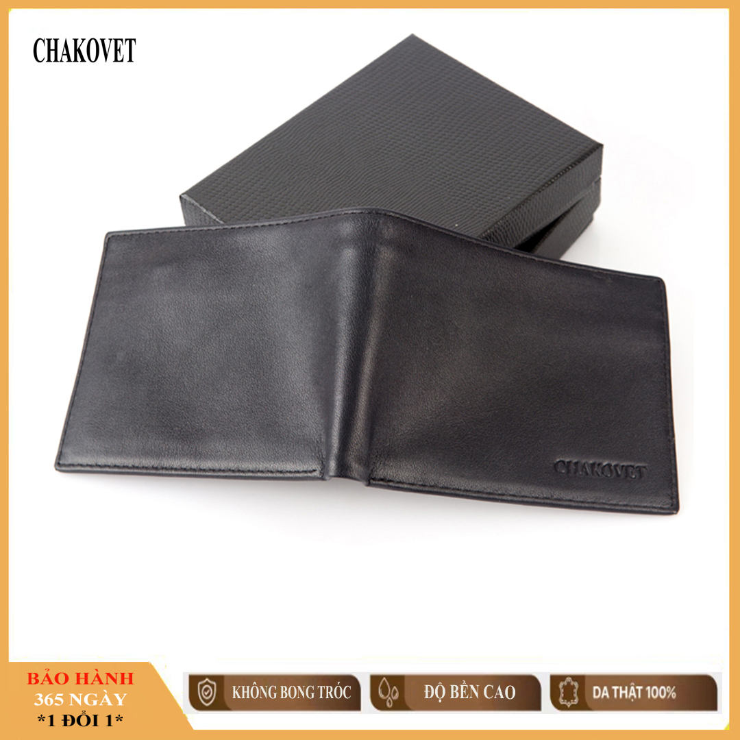 Bóp nam da bò thật Chakovet, V.222 Kiểu ví nam nhiều ngăn đựng tiền và thẻ, giấy tờ xe, Ví nam da thật dáng ngang có khóa kéo tiện dụng, Bóp da nam phong cách thời trang nam cá tính bền đẹp sang trọng bóp màu đen