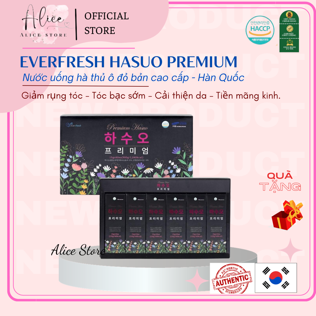 [Bản Cao Cấp] Everfresh Hasuo Premium - Nước Uống Hà Thủ Ô Đỏ Giảm Gãy, Bạc, Rụng Tóc, Đẹp Da (Hộp 6