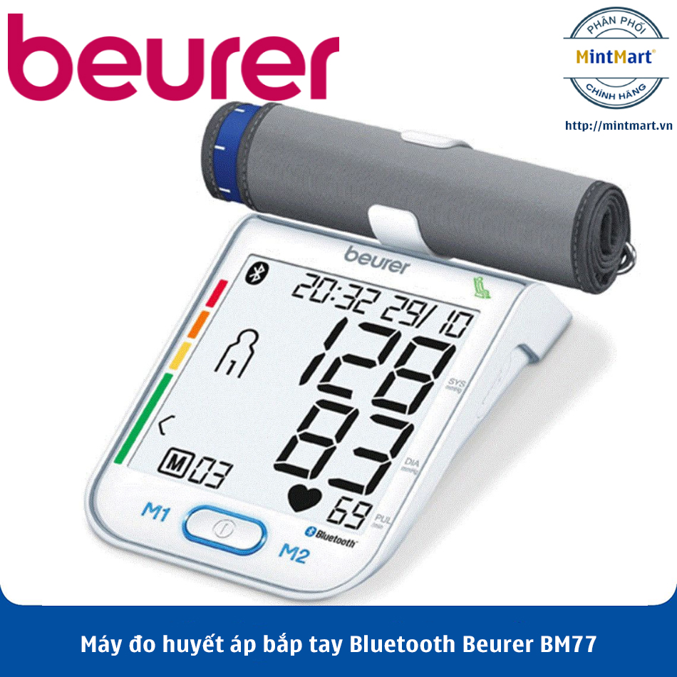 Máy đo huyết áp bắp tay Bluetooth Beurer BM77 – Hàng Chính Hãng