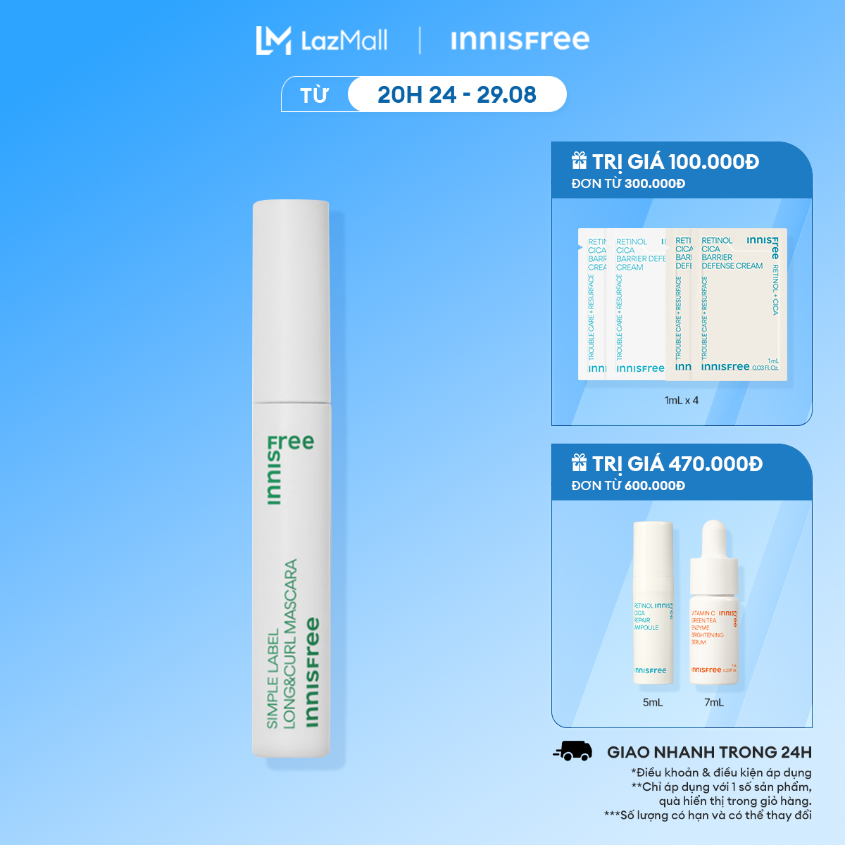 Mascara thuần chay, làm dài và cong mi INNISFREE Simple Label Long & Curl Mascara