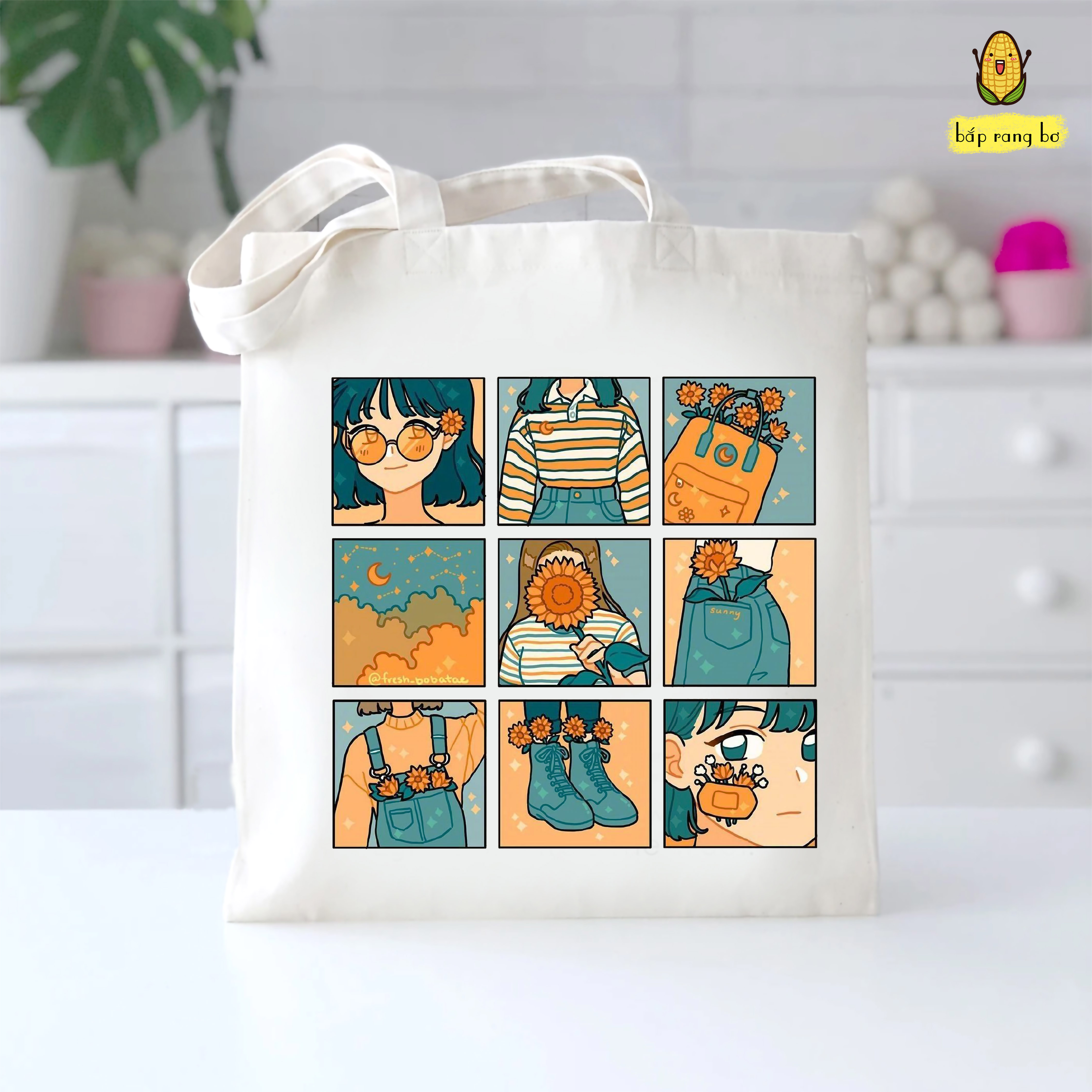 Túi tote vuông sắc màu cô gái - vải canvas