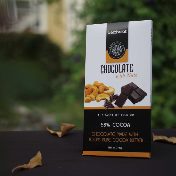 Socola, Chocolate Belcholat đen hạt điều, lạc thanh 100g Belcholat đen điều lạc