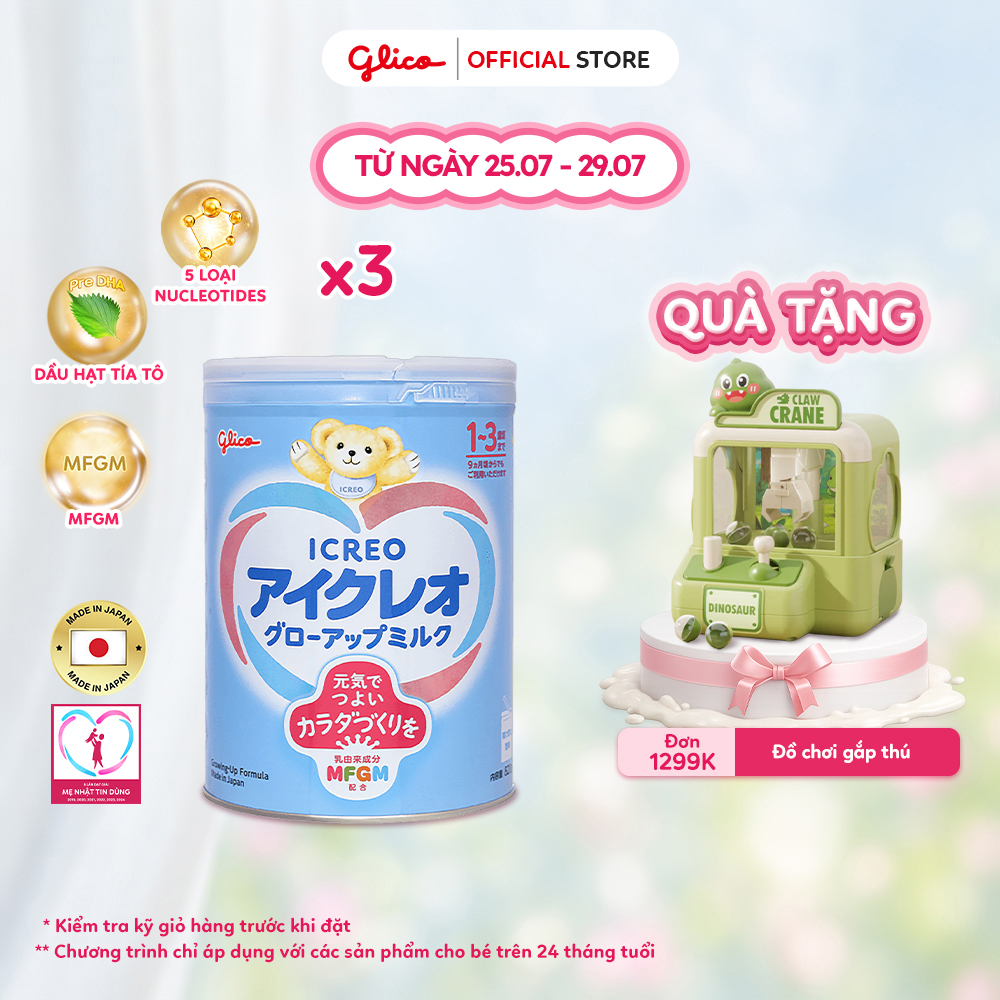 (FREEESHIP-QUÀ) Combo 3 Lon Sữa Bột Dinh Dưỡng Glico Icreo Grow-Up Milk (820g/lon)