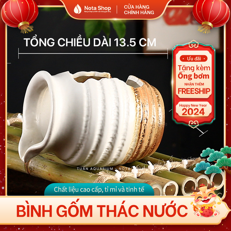 Bình gốm sứ thác nước kiểu len cao cấp - Nota Aqua - Trang Trí Lọc Nước Bể Cá