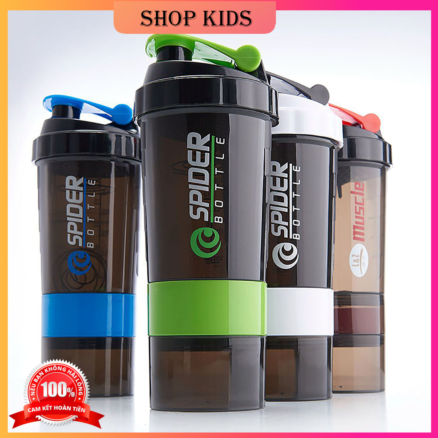 Bình nước lắc spider - bình nước dành cho dân tập gym 3 ngăn 650ml - lắc để hòa tan ngũ cốc tiện lợi cho gymer