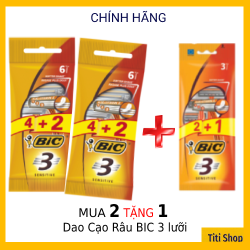 12 cây dao cạo râu bic 3 lưỡi tặng 3 cây cùng loại