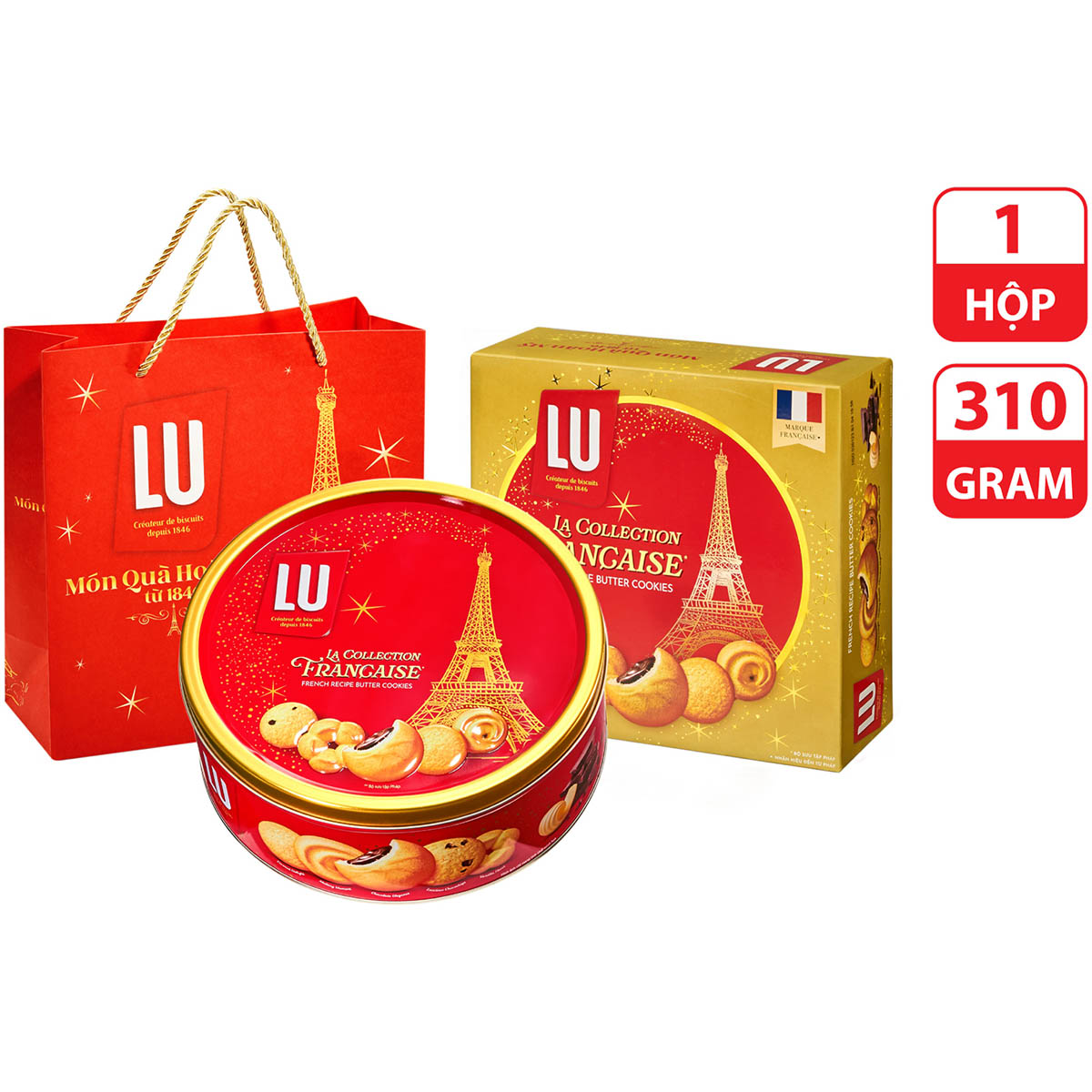 Bánh quy bơ pháp lu la collection hộp thiếc 310g + túi xách sang trọng