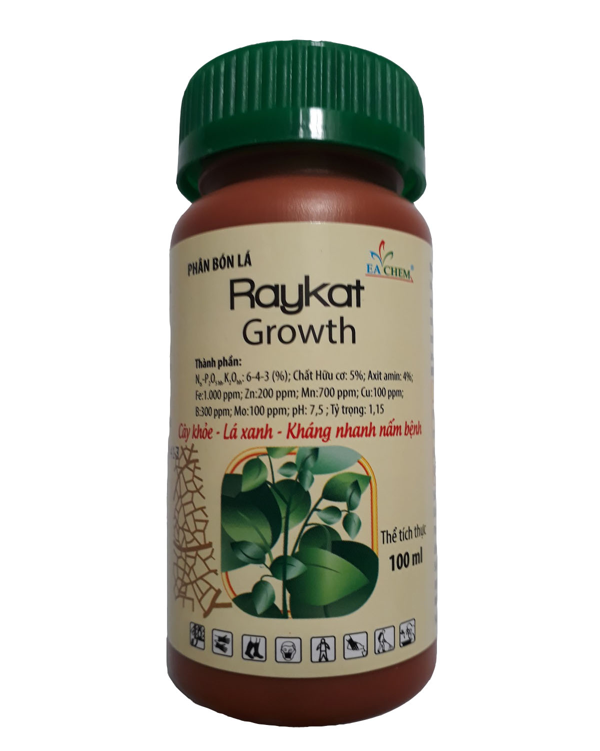 Phân bón raykat growth giúp cây khỏe - lá xanh - kháng nấm bệnh ngoại nhập chai 100ml | phởms market