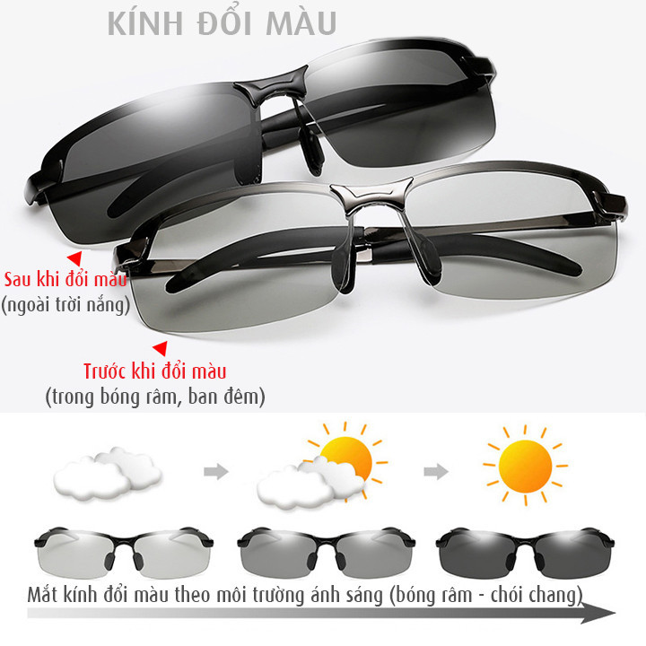 [HÀNG CHUẨN HÃNG] KÍNH NAM Kính đổi màu đi ngày và đêm cao cấp AVIATOR AORON 3043 gọng Nhôm Magiê nhẹ, Mắt kính polarized phân cực chống UV chuẩn 400