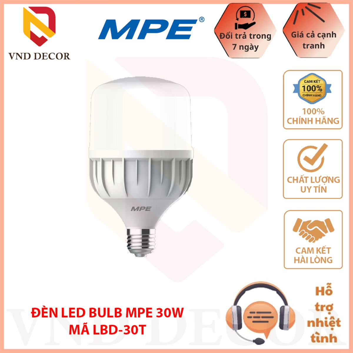 Bóng đèn led bulb 30w mpe chính hãng đuôi e27, đèn led trụ siêu sáng, led bulb trụ 30w ánh sáng trắng đuôi e27