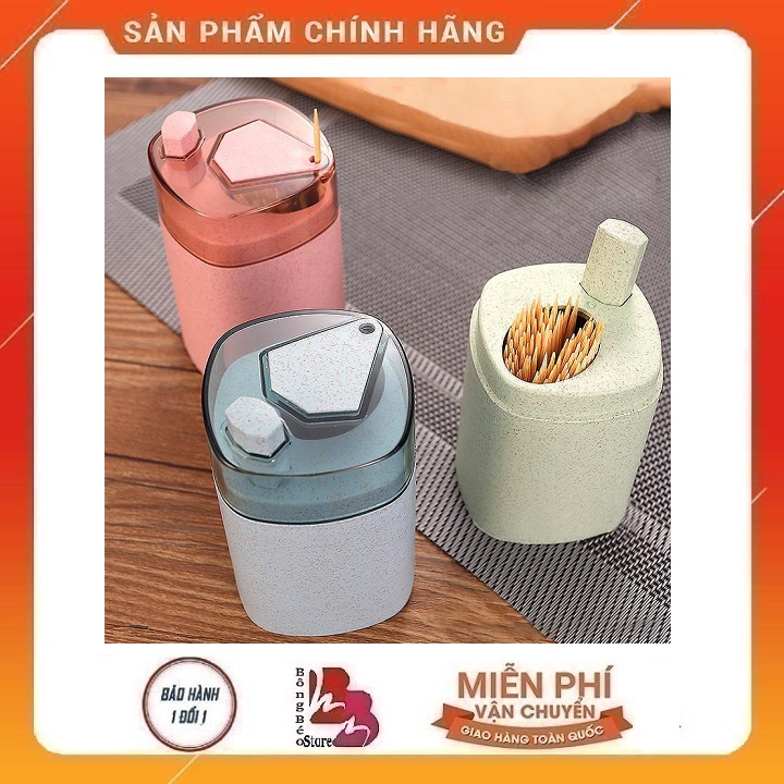 [HCM]Hộp đựng tăm nắp kín lúa mạch nhấn nút tự động - lọ đựng tăm có nút bấm